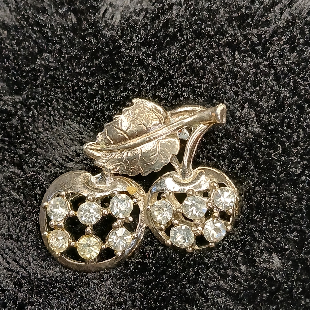 5$ Vtg Chic Silver Tone Cherry Brooch